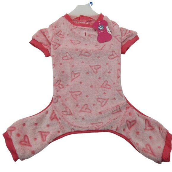 Furever Friends Dog Pajamas Pink Heart Print Fleece Warm Soft Comfortable - Picture 1 of 7
